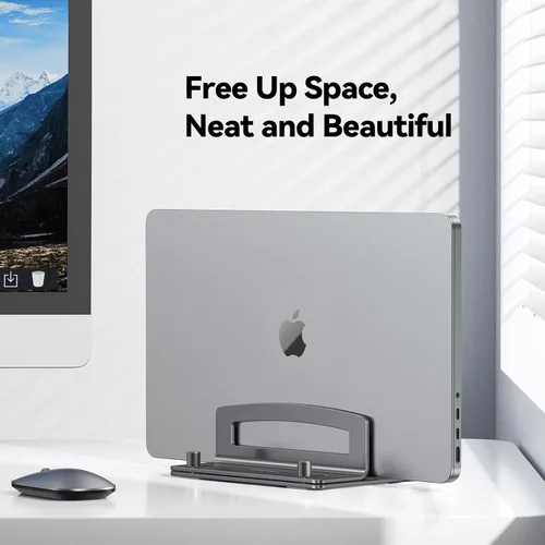 Vista 8 de TECKNET Soporte vertical para laptop, soporte ajustable de aluminio para laptop (hasta 17.3 pulgadas), soporte vertical que ahorra espacio