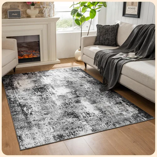 Vista 317 de Istana Alfombra larga antideslizante de 2.5 x 8 para el hogar, para pasillo y cocina, lavable, sedosa y suave al tacto, elegante, color azul y marfil