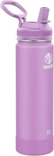Vista 22 de Takeya Actives - Botella de agua con tapa con popote, duradera y de fácil cuidado, con aislamiento de acero inoxidable, tapa sin BPA con asa