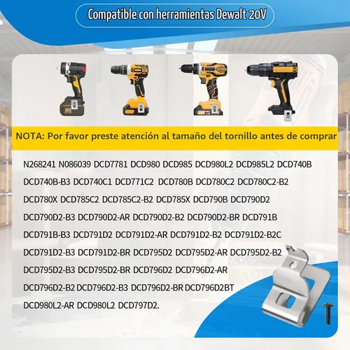 Vista 7 de 4 piezas de clips de cinturón para Dewalt, clip de repuesto premium de acero inoxidable 304, con tornillos, para Dewalt DCD7771 Compatible