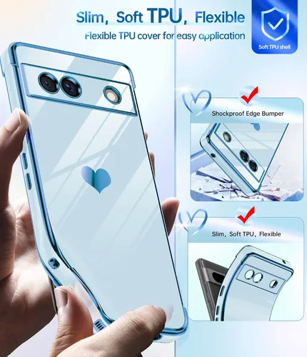Vista 3 de LeYi Funda para Google Pixel 7A con protector de pantalla de vidrio templado [2 piezas] + protección completa de lente de cámara, chapado en corazón