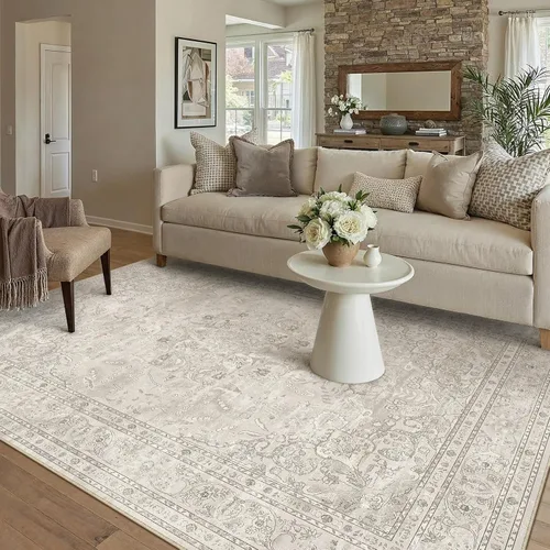 Vista 28 de PureCozy Alfombra de área beige de 2 x 3 pulgadas, lavable, vintage, pequeña, para entrada, cocina, suave, retro, floral, de pelo bajo, tapete