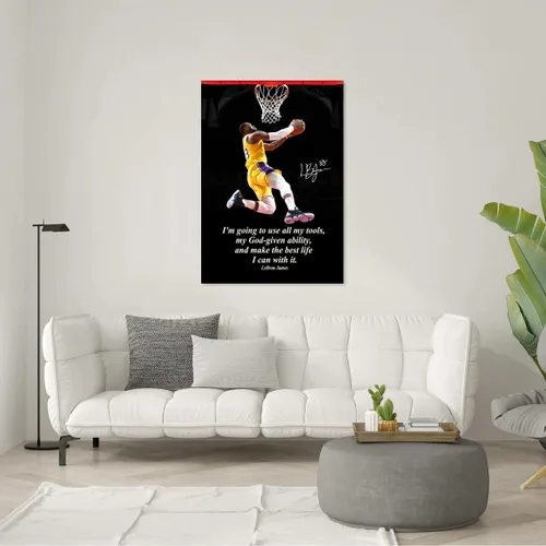 Vista 3 de Póster motivacional con cita de jugador de baloncesto, arte de pared, citas inspiradoras, decoración en lienzo, calcomanía deportiva de baloncesto