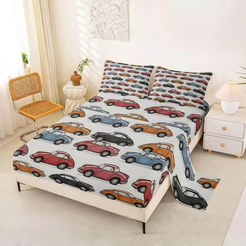 Vista 22 de Feelyou Juego de sábanas de auto de carreras, tamaño individual, juego de cama de coche deportivo de velocidad para niños y niñas, sábana bajera