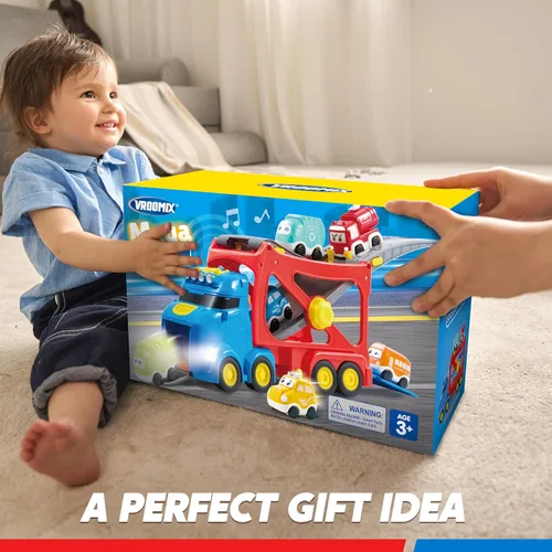 Vista 7 de Vroomix Camiones de Juguete Extra Grandes para Niños Pequeños, Camiones de Ciudad de 3 Niveles para Niños, Camión Transportador Grande 7 en 1