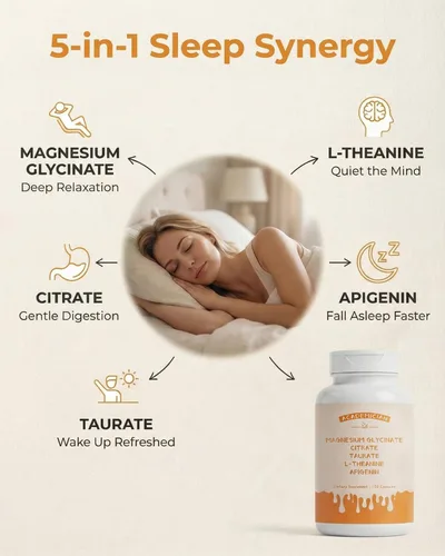 Vista 3 de Cápsulas de citrato de magnesio L Suplemento de teanina 200 mg de glicinato de magnesio Taurato 400 mg Suplemento de apigenina Citrato de L-teanina