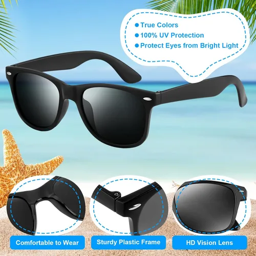Vista 4 de NEBURORA Paquete de 6 gafas de sol negras al por mayor, tonos retro negros para fiestas, gafas de sol para adultos, hombres y mujeres, accesorios