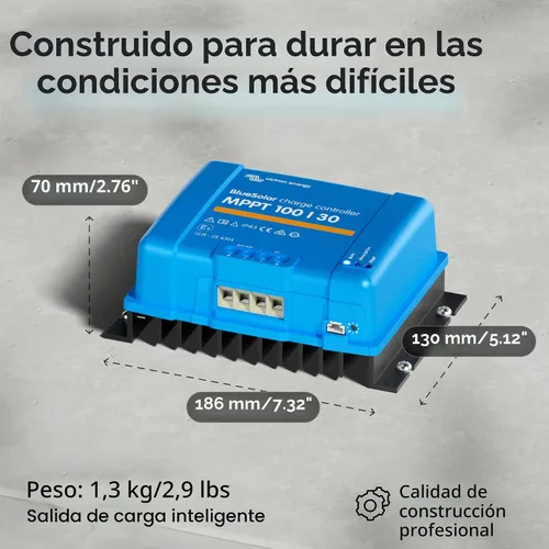 Vista 3 de Victron Energy BlueSolar MPPT Controlador de carga solar - Controladores de carga para paneles solares - 100V, 30 amperios, 12/24 voltios