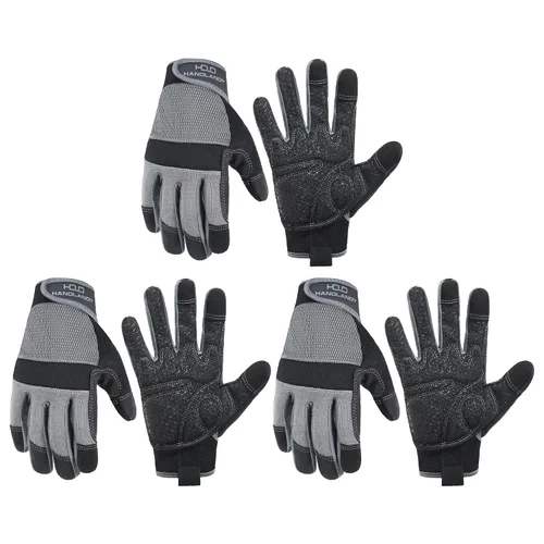 Vista 15 de HANDLANDY Guantes de trabajo de agarre para mujeres y hombres, guantes de trabajo de seguridad y utilidad para jardín, guantes de mecánicos Negro