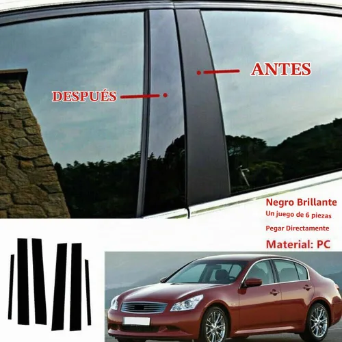 Vista 3 de 6 piezas de cubiertas de pilar de puerta negro brillante para Infiniti G35 G37 Sedán 2002-2013