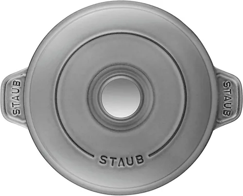 Vista 3 de Staub Plato para hornear cubierto redondo de hierro fundido de 7.9 pulgadas, gris grafito, fabricado en Francia Gris (Graphite Grey)