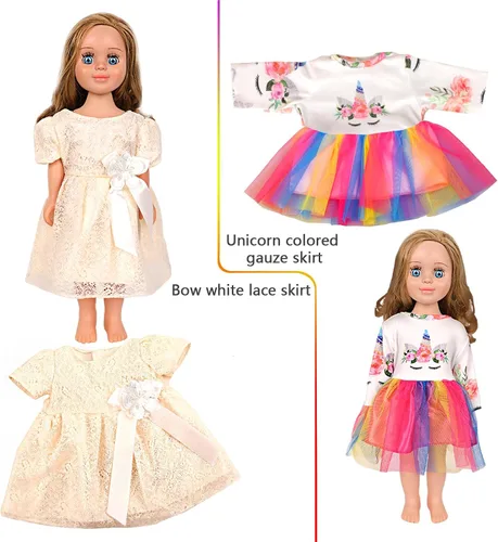 Vista 6 de MSYO 10 piezas de ropa de muñeca, ropa de muñeca de 18 pulgadas, ropa de muñeca de bebé, para muñecas de 16 a 18 pulgadas, vestidos de encaje