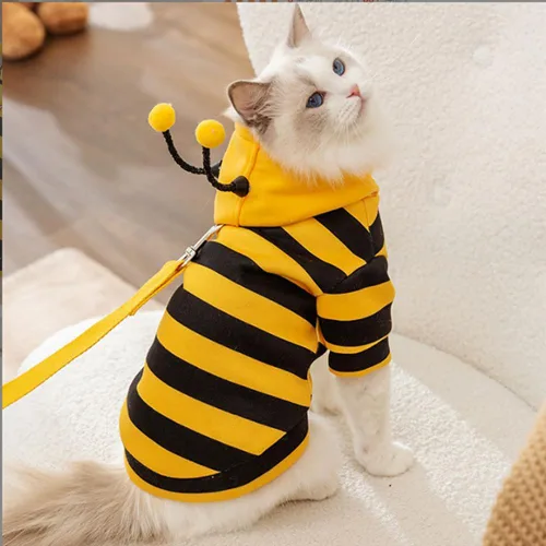 Vista 2 de Disfraz de abeja para perro, diseño de abejorro amarillo, sudaderas con capucha para perros pequeños, ropa de invierno para gatos, sudadera