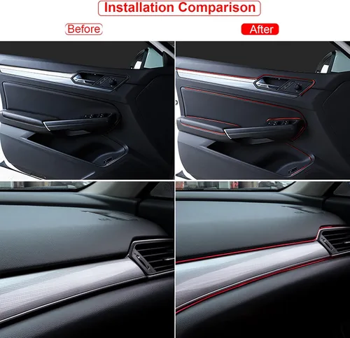 Vista 5 de Tiras decorativas para interior de automóvil, tiras flexibles para insertar y decorar puertas y tablero, efecto metalizado, incluye herramienta