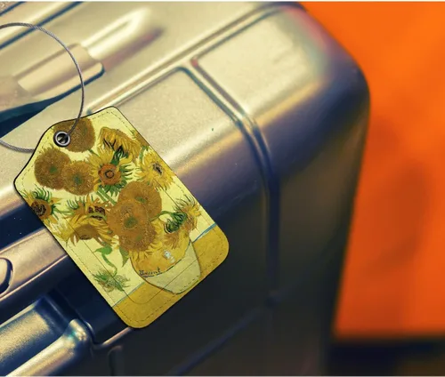 Vista 6 de EKOBLA Identificador de etiqueta de equipaje Van Gogh Pintura al óleo Girasoles Protección de privacidad Etiqueta de maleta de viaje para equipaje