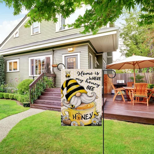 Vista 6 de Artofy Home is Where My Honey Bumble Bee Gnomo - Bandera decorativa para jardín, decoración exterior de primavera y verano, decoración exterior