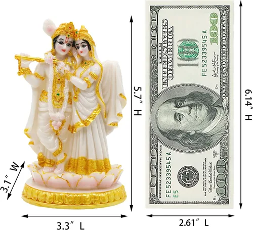 Vista 6 de alikiki Estatua de ídolos hindúes de Radha Krishna, 5.7 pulgadas de alto, aspecto de mármol, escultura de dios indio Krishna Radha para Diwali Puja