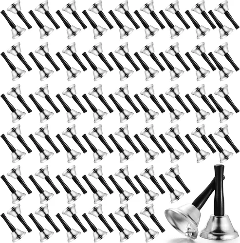 Vista 9 de Fumete 100 campanas de metal para cenar de boda, servicio de cena, llamada, campanas de acero con mango de madera para decoraciones de boda