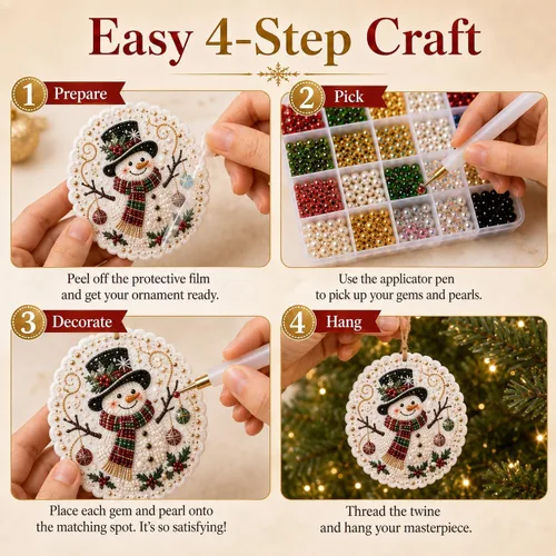 Vista 5 de GOJXDNE 6 adornos de arte de diamantes de Navidad, kit de manualidades de Bases de madera preperforadas con perlas en forma de gemas de resina