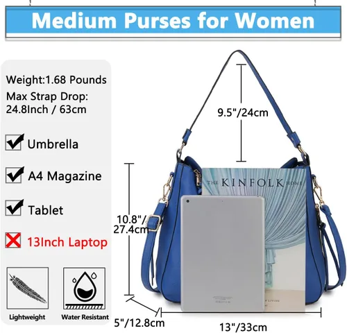 Vista 2 de VX VONXURY Bolsos Hobo para mujer, bolso de mano de piel sintética para mujer, bolso de hombro mediano con bolsillos laterales para el trabajo