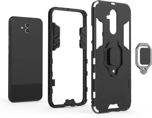 Vista 5 de Compatible con Huawei Mate 20 Lite, funda de metal con anillo de agarre a prueba de golpes (funciona con soporte magnético para automóvil), funda