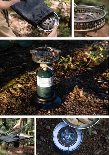Vista 9 de CAMPINGMOON Estufa de propano con tapa para botella, cilindro de 1 libra PG-4ST (juego de estufa + estabilizador)