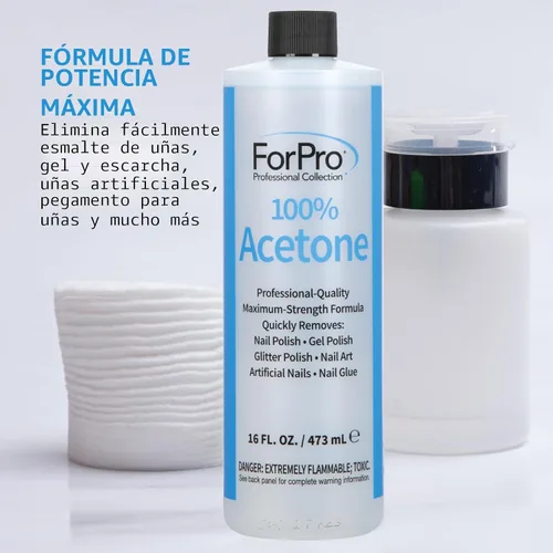 Vista 4 de ForPro Professional Collection - Acetona 100% pura, 16 onzas líquidas, removedor de esmalte de uñas profesional para uñas naturales, artificiales