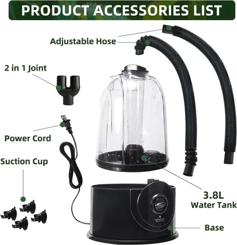 Vista 7 de COOSPIDER Mister nebulizador de reptiles de 3.8L, humidificador silencioso de reptiles para tanque de reptiles, humidificadores de terrario, sistema
