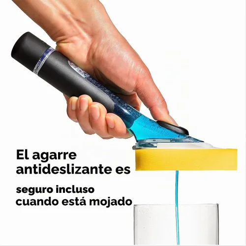 Vista 5 de OXO Good Grips Soap Dispensing Dish Sponge Exfoliante de platos, seguro para todos los utensilios de cocina, jabón con botón, fácil de rellenar