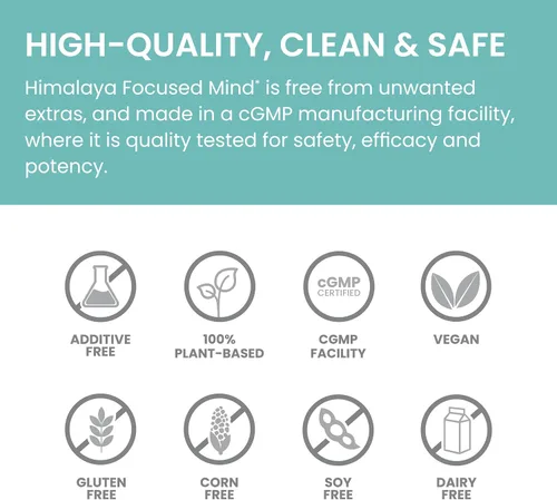 Vista 5 de Himalaya Suplemento mental enfocado, con Ashwagandha, Bacopa y L-teanina para atención, concentración y apoyo energético, 60 cápsulas veganas, sin
