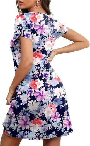 Vista 3 de HOTGIFT Vestido de verano 2026 para mujer, de manga corta, cuello redondo, con bolsillos, M-4XL