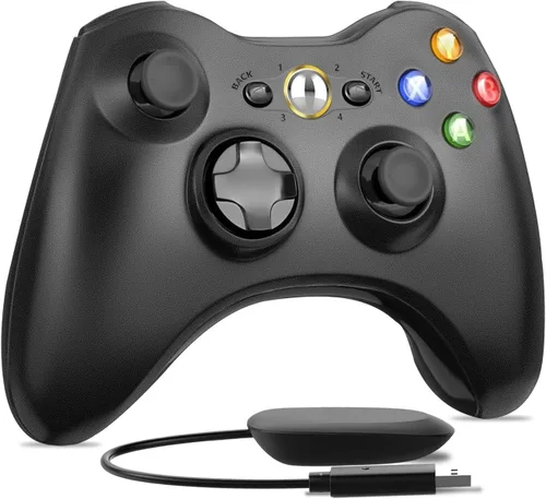 Vista 2 de W&O Controlador inalámbrico compatible con Xbox 360 2.4GHZ Gamepad Joystick Controlador inalámbrico compatible con Xbox 360 y PC Windows 7, 8, 10