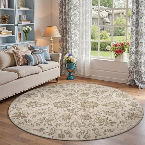 Vista 407 de jinchan Lima - Alfombra simétrica floral geométrica lavable, alfombra de entrada de medio círculo de 2 x 3, alfombra de media luna, suave y Azul