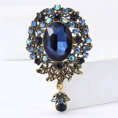 Vista 8 de Broche de cristal austriaco vintage para mujeres y hombres, broche de flor de diamante de lágrima antigua, broches de estilo victoriano, elegante