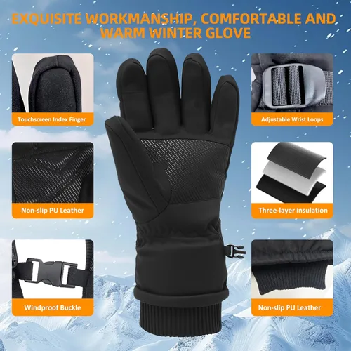 Vista 6 de Guantes de invierno para hombres y mujeres, guantes cálidos con pantalla táctil, adecuados para esquí, conducción, ciclismo, senderismo, clima frío