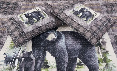 Vista 5 de Virah Bella Juego de ropa de cama King Lodge de 3 piezas, juego de edredón reversible rústico con fundas de almohada decorativas, panel familiar