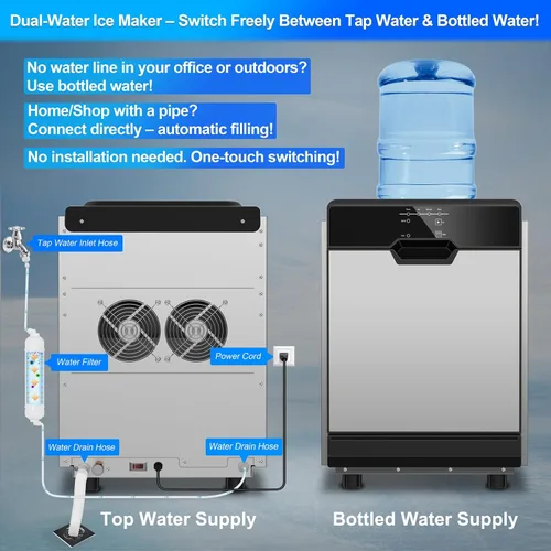 Vista 3 de Nugget Ice Makers - Máquina de hielo de pellets masticables suaves con función de limpieza automática, modo de mezcla de hielo/agua/agua helada, 50