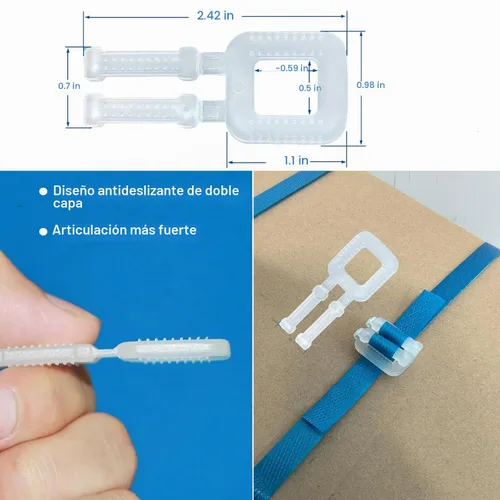 Vista 3 de Kit de flejado de bandas de embalaje de plástico, correas de polipropileno de 1/2 "x 500' y 100 hebillas, azul Correas de polipropileno de 1/2" x