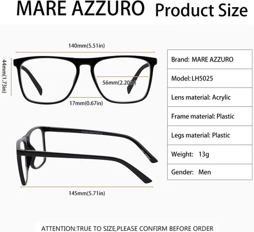 Vista 6 de MARE AZZURO Lentes de Lectura para Hombres Elegantes 1 1.25 1.5 1.75 2 2.25 2.5 a 6, Negro