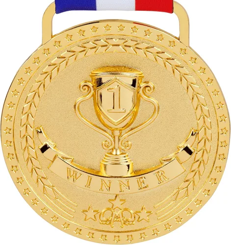 Vista 11 de Medallas de bronce dorado y plateado para premios de trofeo del 1er 2º y 3er lugar, acabado brillante o antiguo con cinta de satén roja, blanca