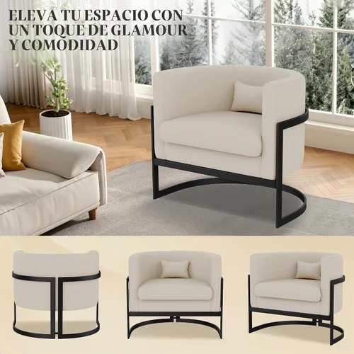 Vista 6 de Silla Decorativa Moderna de Cuero Sintético, Silla de Brazos Moderna y Confortable, Silla de Sofá Individual Tapizada para Sala de Estar