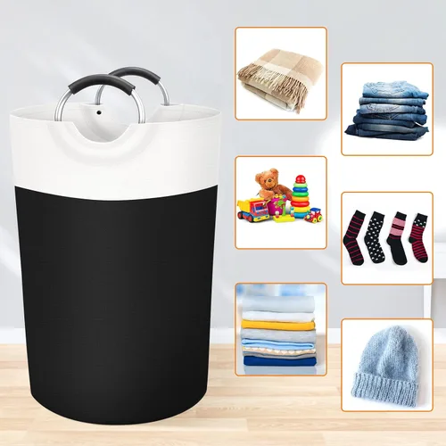 Vista 4 de BlissTotes - Canasta de lavandería de 75 litros, cesta de ropa independiente, cesta de ropa sucia plegable, tela impermeable con asas de aluminio