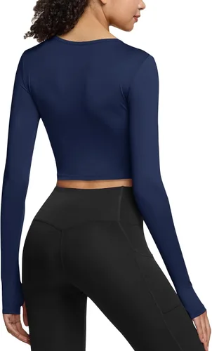 Vista 2 de ATHLIO Camiseta deportiva de compresión para mujer, ajuste fresco y seco, manga larga, para entrenamiento, gimnasio, yoga