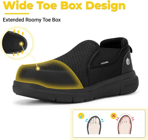 Vista 4 de FitVille Zapatos con punta de acero para hombre, zapatos de trabajo con punta compuesta extra ancha para hombre, prueba de punción, V1