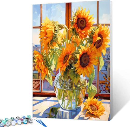 Vista 11 de Tucocoo Pintura por números con flores de lirio azul en una jarra de vidrio DIY en lienzo con pinceles, pinturas acrílicas, pintura de grafiti por