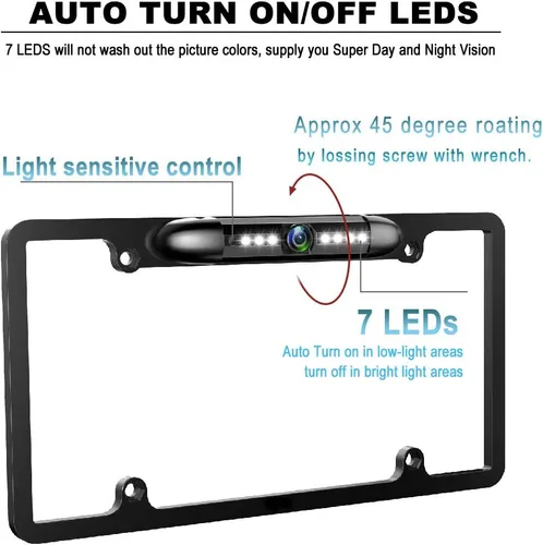Vista 2 de GLK - Cámara de respaldo para matrícula HD con visión frontal y trasera, cámara reversa con 7 LED de visión nocturna, ángulo de visión de 170