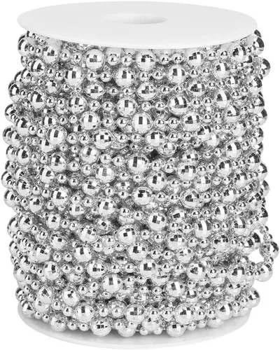 Vista 5 de LIZEALUCKY Perlas artificiales de 65.6 ft, guirnalda de cuentas de plata, árbol de Navidad, cortinas de boda, decoración de bricolaje, suministros