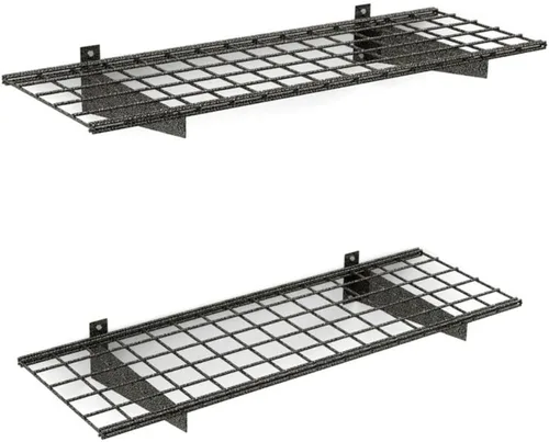 Vista 13 de Hyloft Paquete de 2 estantes de garaje de pared de acero resistente, ajustable de 36 x 18 pulgadas, incluye barra para colgar, carga máxima de Blanco