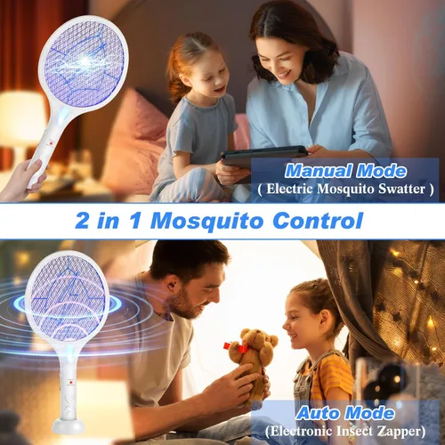 Vista 3 de Qualirey Matamoscas eléctrico 2 en 1 recargable, matamosquitos con luz UV, exterminador de insectos, control de insectos para el hogar, dormitorio