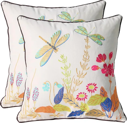 Vista 12 de Juego de 2 fundas de almohada decorativas bordadas para sofá, fundas cuadradas para cojines, para dormitorio, sofá, decoración rústica de granja, 18